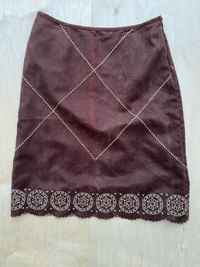 Vintage faux suede embroidered midi skirt